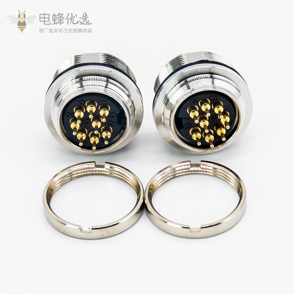 M16母头8芯前装面板头A扣直式板端插座PCB板焊接接线连接器