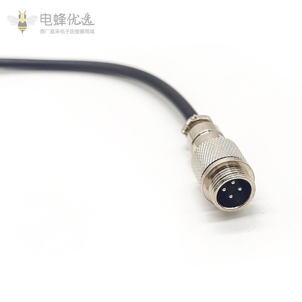 GX12 4芯组装公头带线单边航空头线束1M