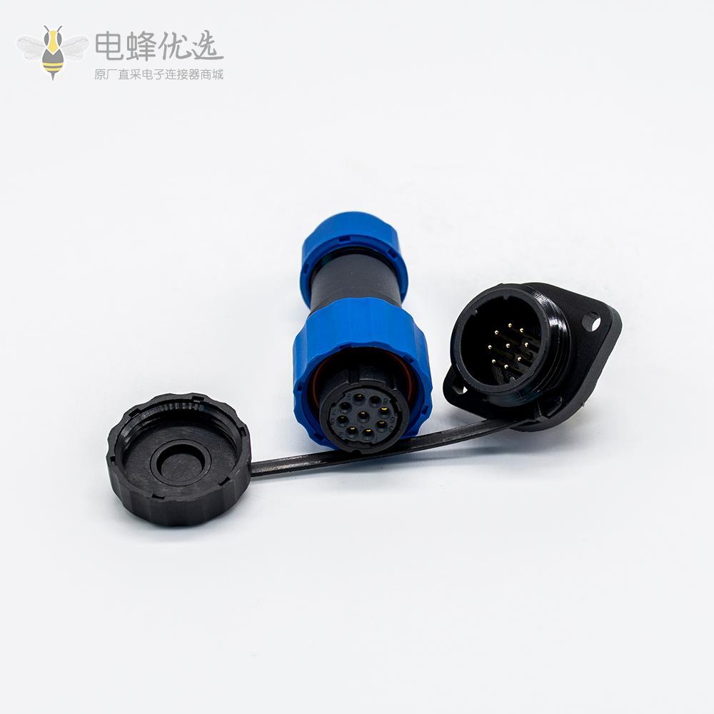 9芯连接器SP17系列航空头母插头+公2孔法兰插座菱形面板组合